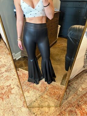 Black Faux Leather Flare Pants - High Waist Bell Bottoms